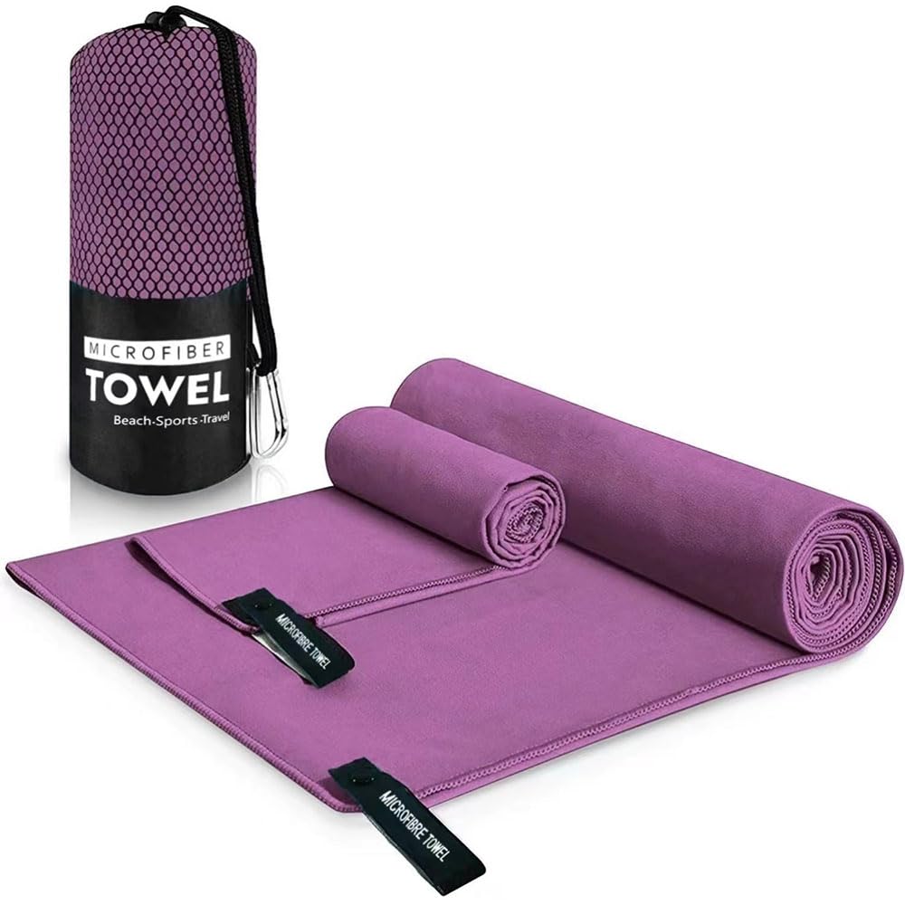 JZS Microfiber Gym Towel, Fast Drying Beach Towel with Carry Bag Sweat Absorbent, Lightweight and Ultra Compact for Camping Travel Beach Gym and Swimming(Purple)