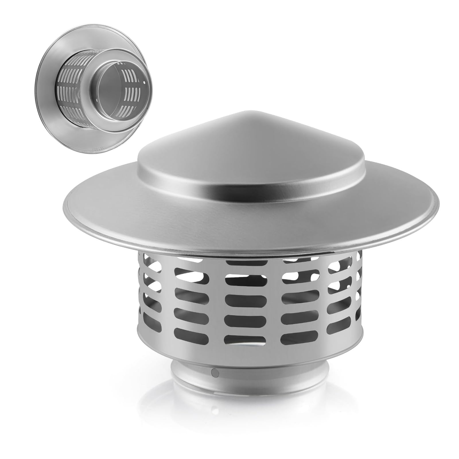 PFXNGMS Chimney Cap 3/4.3/6.3/7.9/9.8/11.8 in Chimney Cover for Outside in 304 Stainless Steel, Fireplace Pipe Rain Cover with Bird Guard, Chimney Flue Cowl for Vent All Weather(7.5 cm/3 in)