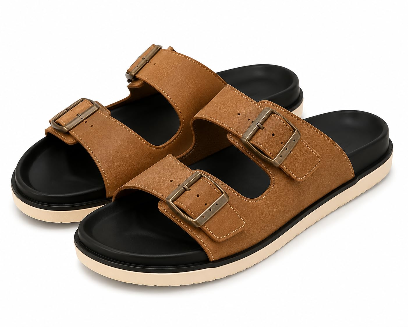 Men’s Double Strap Slide Sandals with Adjustable Buckles | Comfortable Casual Slippers for Daily Wear | Anti-Skid Lightweight Open Toe Flats for Men & Boys-picture-30