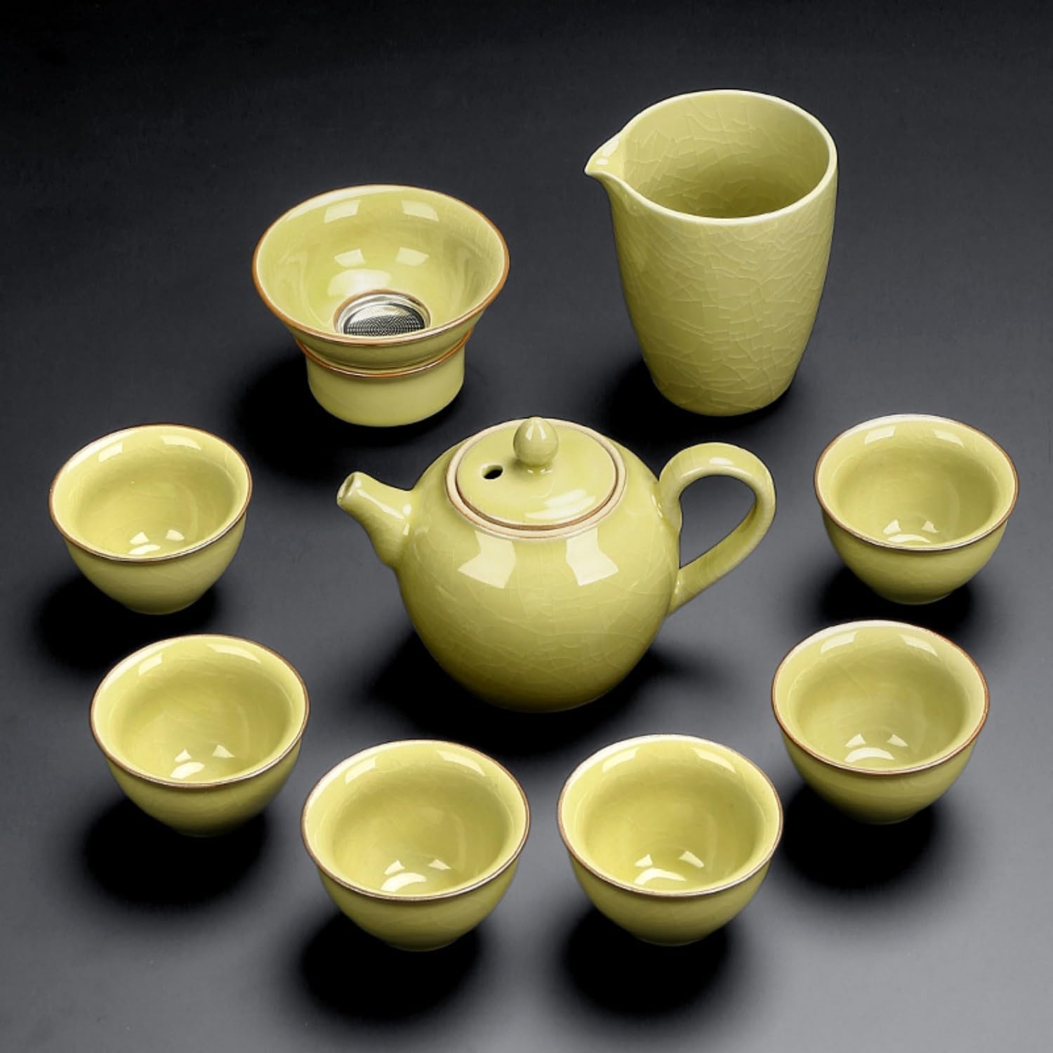10头御黄美人茶具 Glass Tea Cup,Ceramic cup Set,Zi Sha Tea Cup,Ceramic Teapot,Purple Clay Tea 日式功夫茶具套装家用 陶 Ceramic Coffee Mugs Set,Microwave & Dishwasher Safe,Gift for Man and Women