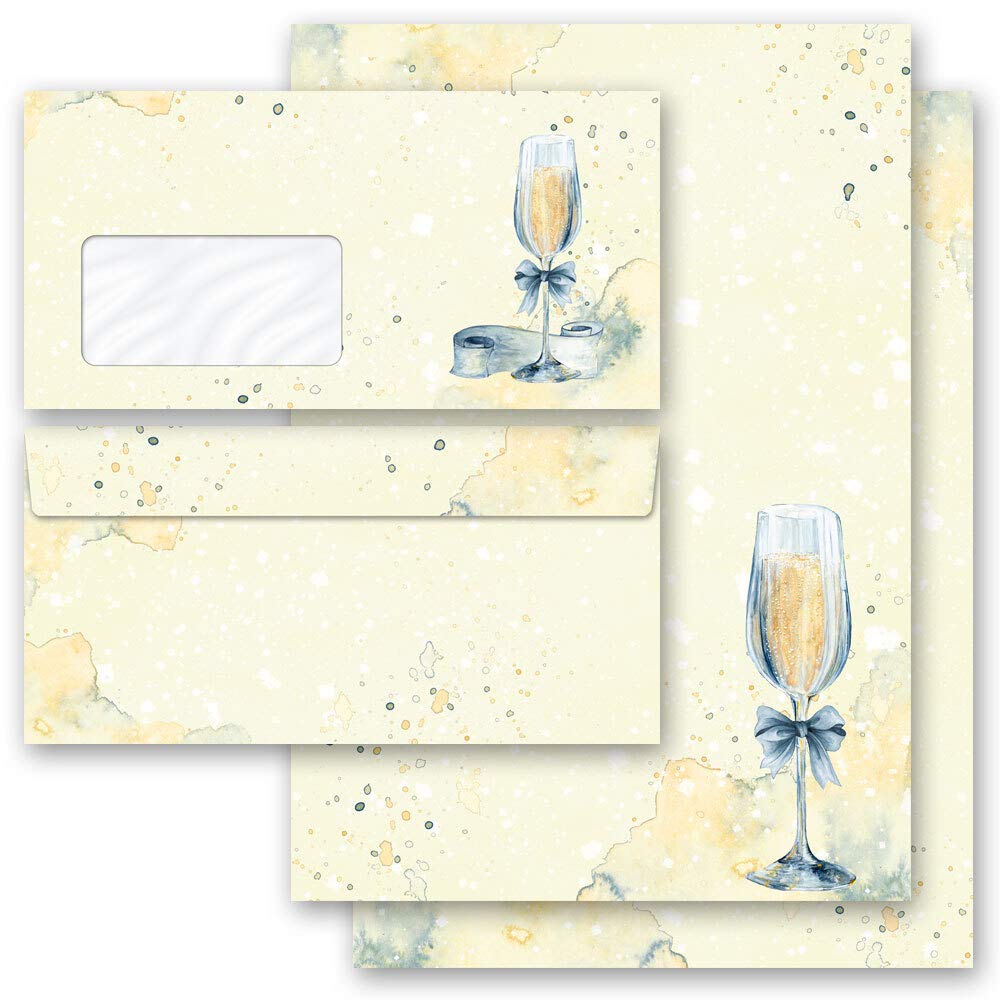 Motif-Stationery Sets Special Occasions, Champagne Reception 100 Sheets of Stationery Paper + 100 Matching envelopes DIN Long with Windows | Paper-Media