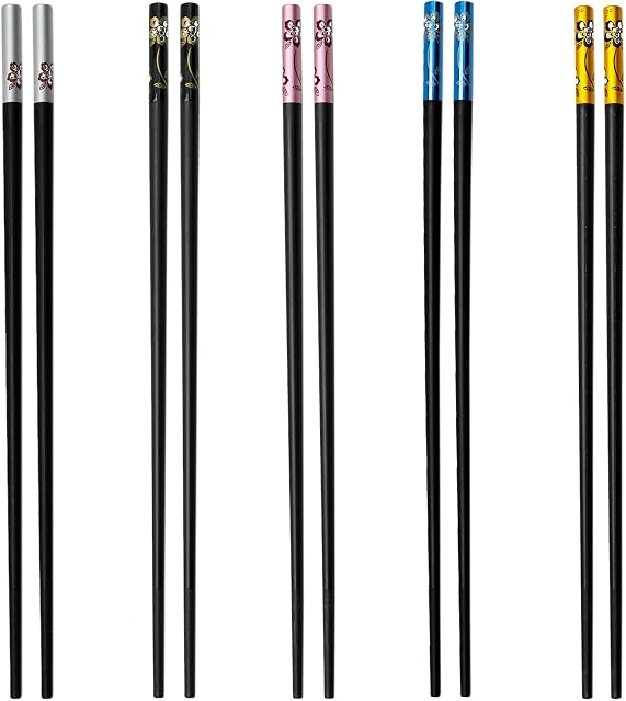 SZXMDKH Fiberglass Chopsticks, 5 Pairs Non Slip Fancy Chop Sticks Dishwasher Safe Reusable Chopstick Set for Sushi Noodles Rice