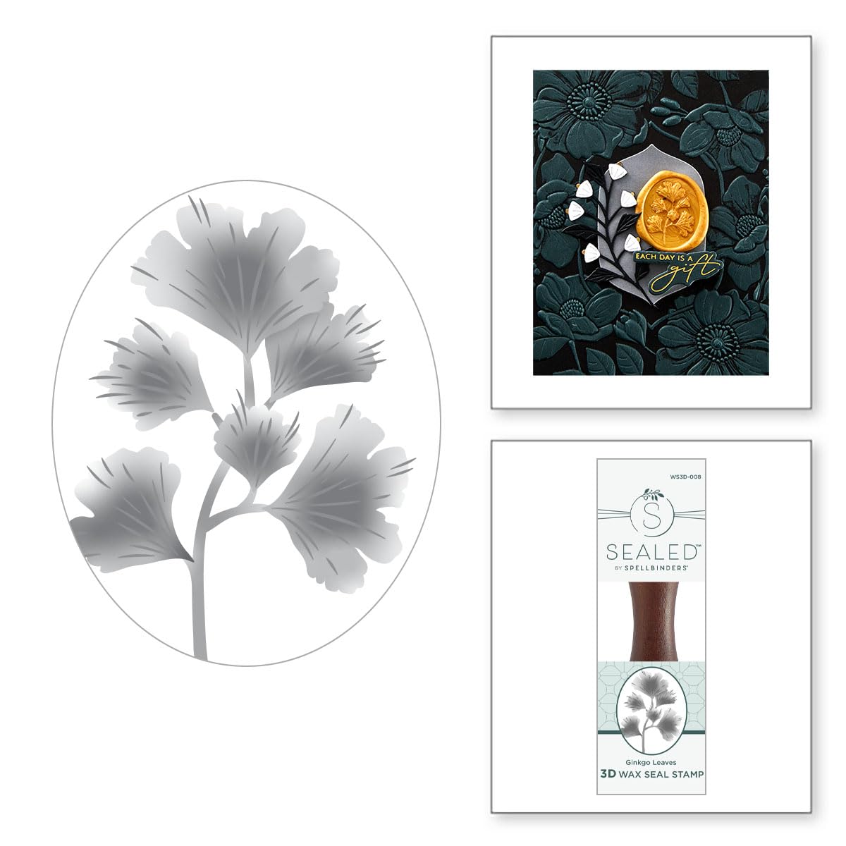 Spellbinders Metal Gingko Leaves 3D Wax Seal Stamp From The Woodland Tales Collection