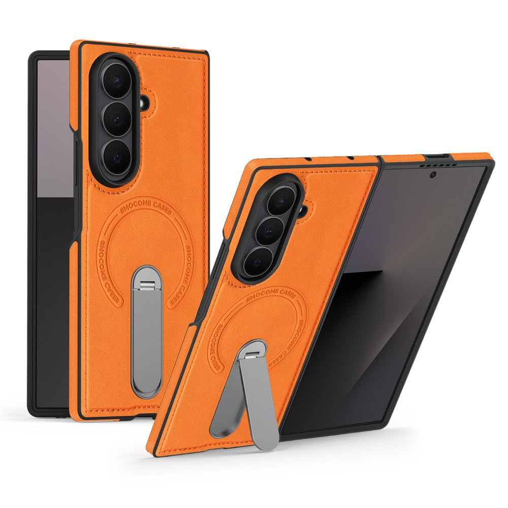 Cover per telefono in pelle magnetica con ricarica wireless per Samsung Galaxy Z Fold 8 Ultra 7 6 5 4 3, antiurto, con supporto integrato, colore arancione, per Samsung Galaxy Z Fold 5