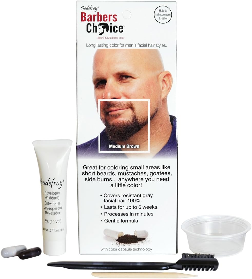Godefroy Barbers Choice Beard and Mustache Single Application Kit for Men, Medium Brown