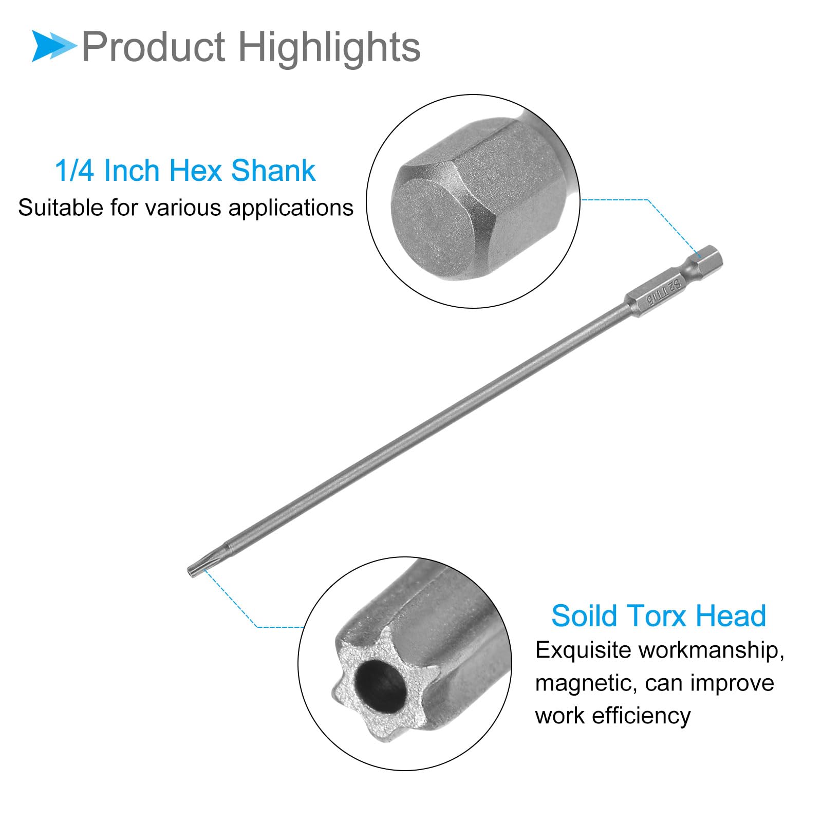 CoCud T15 Torx Head Screwdriver Bit, 6" Long 1/4 Inch Hex Shank, Magnetic Security Tamper Proof Star Drill Driver - Image 4