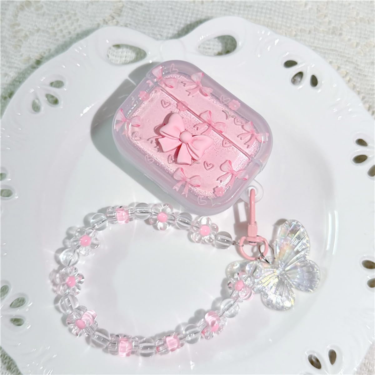 GO-VOLMON Cute Girly Strap Case for Airpods 4, Woman Kawaii Soft Protective Cover for Airpods 4th Generation with Lovely Keychain Lanyards Aesthetic