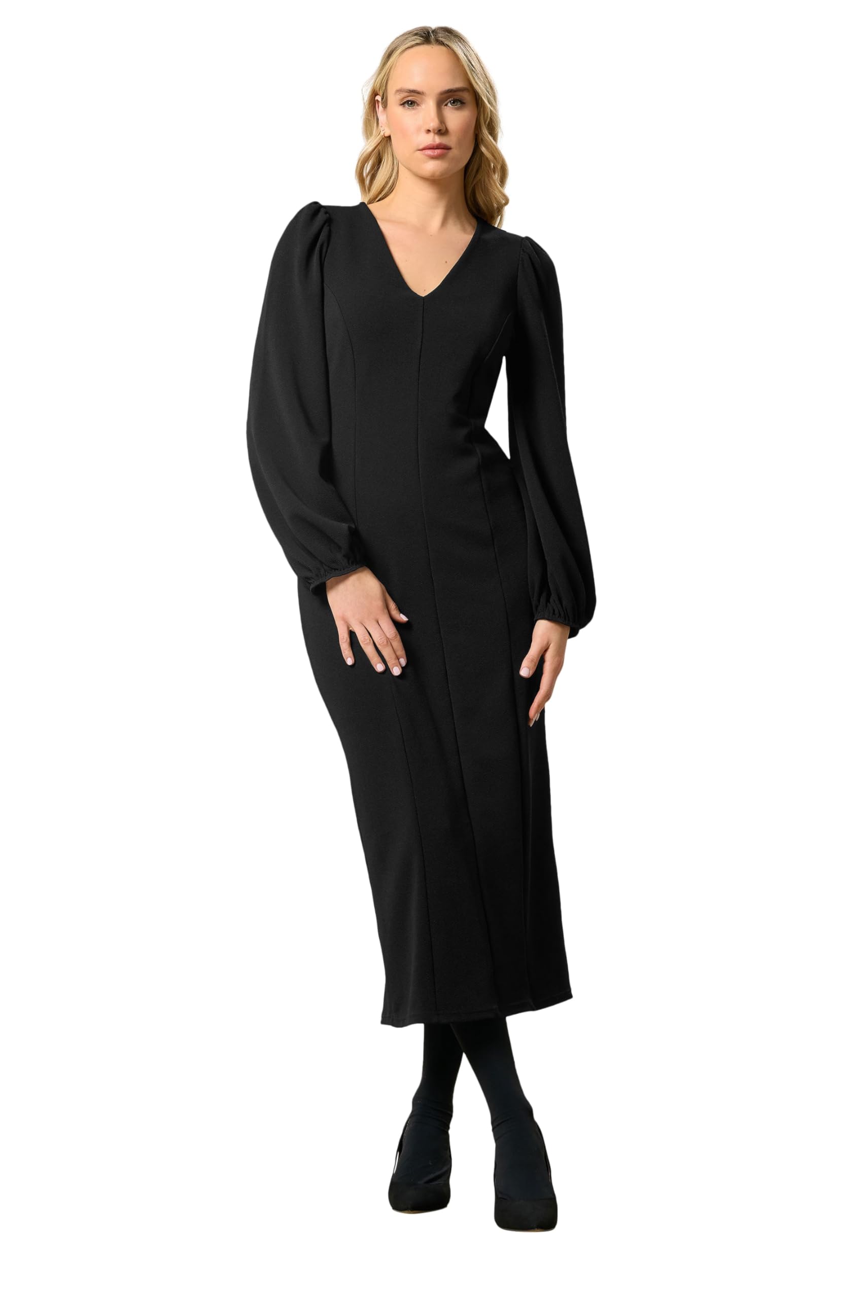 Long Tall Sally Women's Black Tall Seam Front Midi Dress In | Size: 18