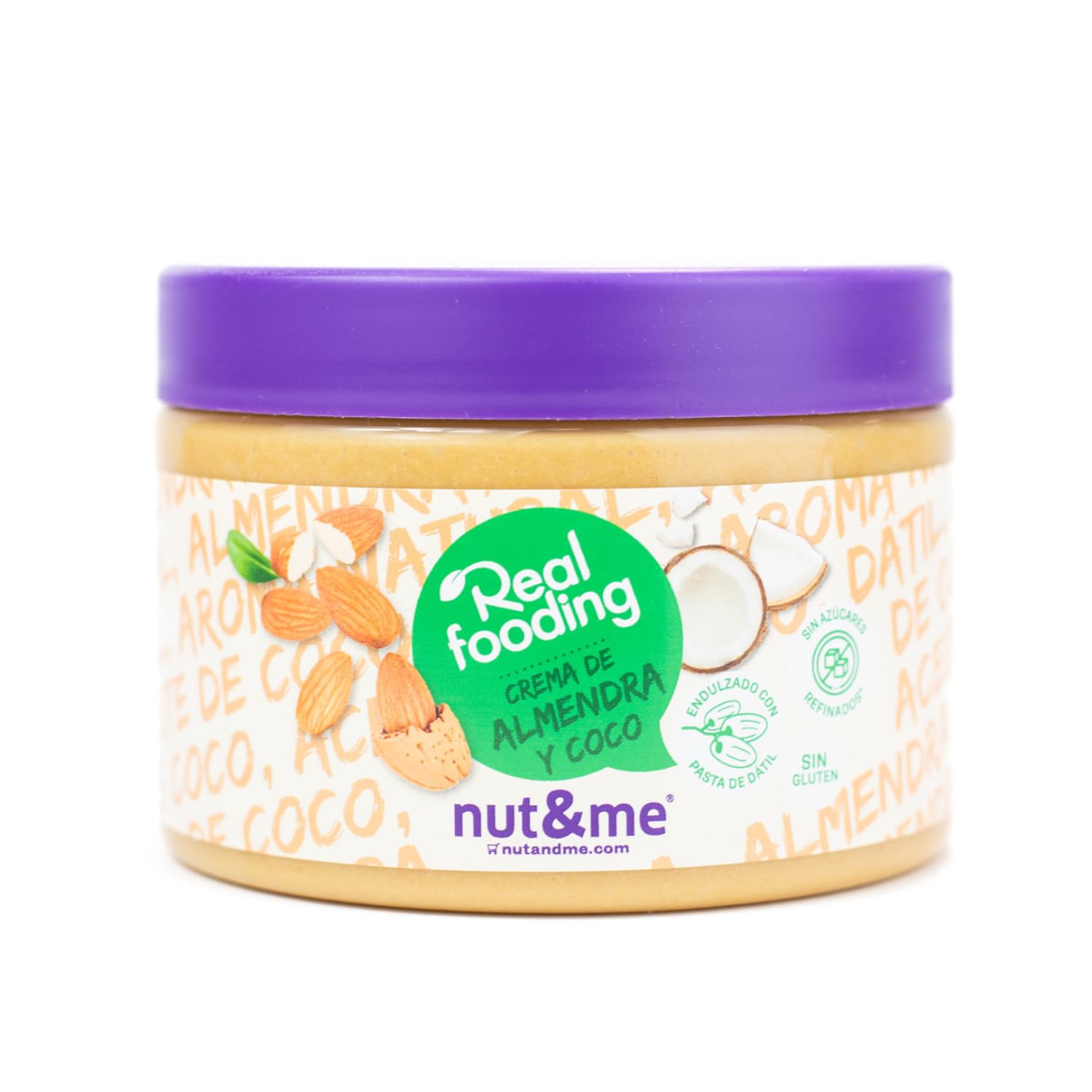 Crema de almendras y coco Realfooding 250 gr nut&me Sin azúcar añadido Baja en carbohidratos Sin lactosa Sin gluten