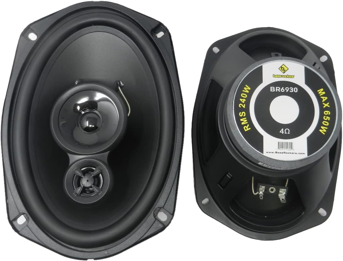 Bass Rockers BR6930 6x9 3-Way Car Audio Coaxial Speakers | 650 Watts High Level Car Boat ATV UTV RV Truck Speakers Pair | 1" Voice Coil 4 Ohm, 30-20kHz Frequency, 94dB | Heavy Duty Magnet Design