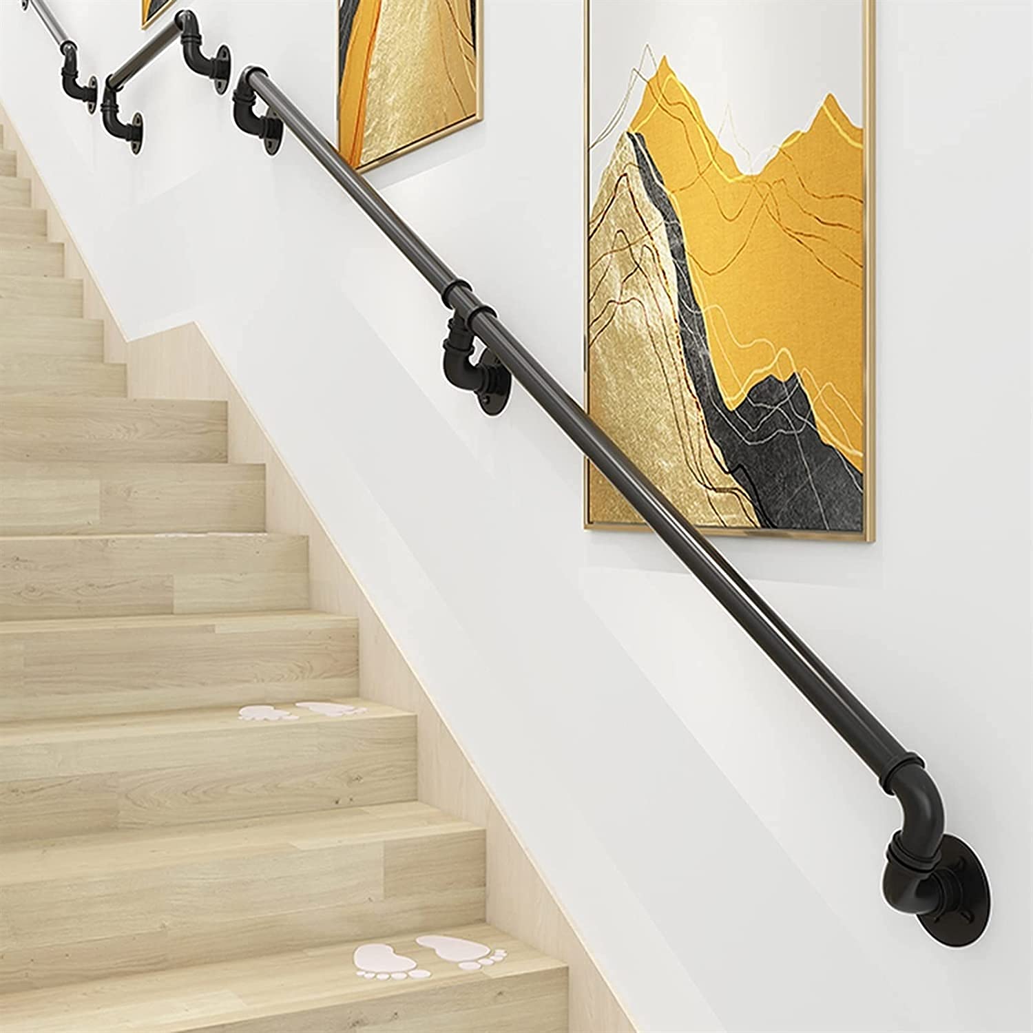 Zwarte wandmontage trapleuning voor binnen en buiten, trapleuningset