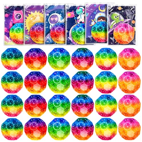 Tymokcall 24 Pcs Bouncy Balls Bulk with Cards Multicolored Stress Space Balls Party Favors School Classroom Gifts Exchange Goodie Bags Outdoor Sport Toys for Boys Girls Kids Teens