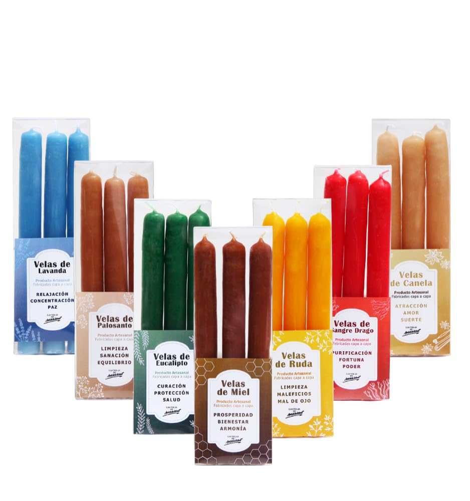 Las Velas de Mariano Pack de 3 Velas Artesanal 23 cm para Rituales y Meditación (Canela)
