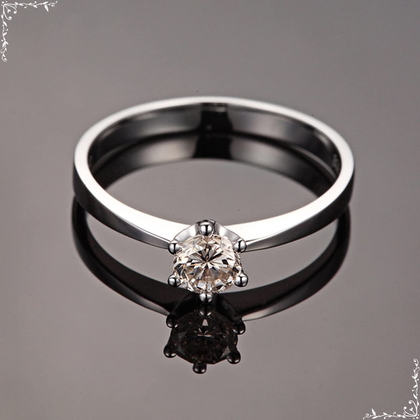 Oro Blanco 18K Anillos Compromiso, 0.3 Quilates Diamante Anillo Pareja Mujers Plata, Solitario Promiso Anillo Joyas Clásicas Talla 6,75-25