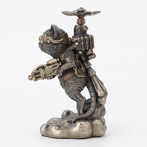 Miniatura 4 de Veronese Design Estatua coleccionable de animales de hélice de gato Steampunk de 5 1/2 pulgadas de alto, estatua de resina bronceada fundida en frío
