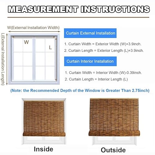 Diy Decorative Reed Shade, Rolled Up Bamboo Blind For Room Heat & Sun Protection 34X59In 36X39In 36X79In 39X47In 43X51In 43X102In Window Roman Blinds Coffee (Size : 24" W X 48" L) #TOP5