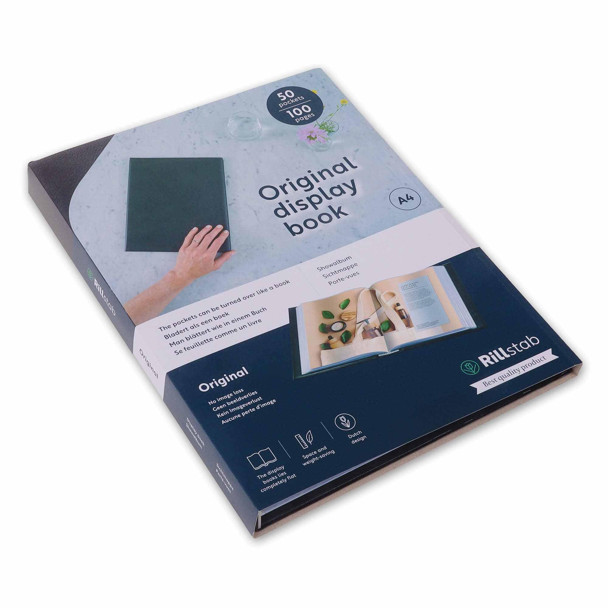 Rillstab A4 Presentation Display Book | 50 Pocket Portfolio Folder | Clear Polypropylene Sleeves | Lay-Flat Ring Binder Style | Ultra-Slim Lightweight Document Organiser | Black | 99454