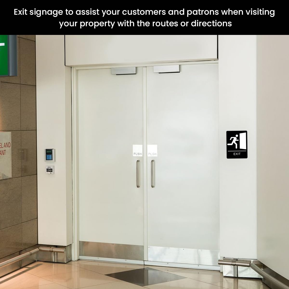 Corko Signs Braille Señal de salida para puerta o pared, ADA compatible con cinta adhesiva de doble cara 3M para asegurar perfectamente en menos de un minuto