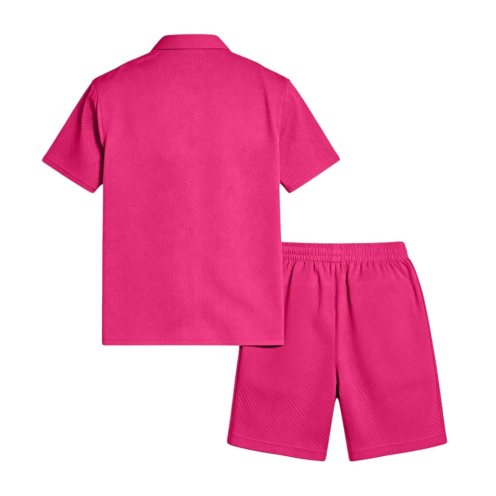 Herren 2-Teiler Sommer Outfit Hemd Shorts Set Strick Struktur Freizeit Strand Urlaub Leicht Baggy Hausanzug Sport Jogginganzug