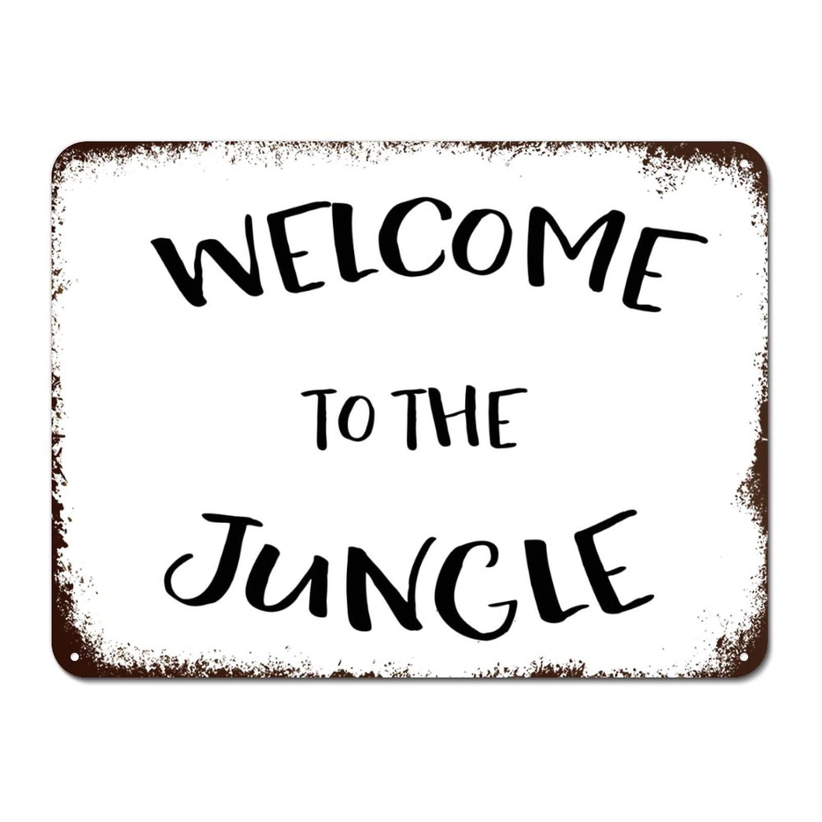 Yepyayqvk Tin Sign 486 Welcome To Jungle Tin Sign Words Letters Aluminum Sign Zoo Animals Decorative Home Wall Art Plant Lover Bright Plaque Sign 6X8 Inch