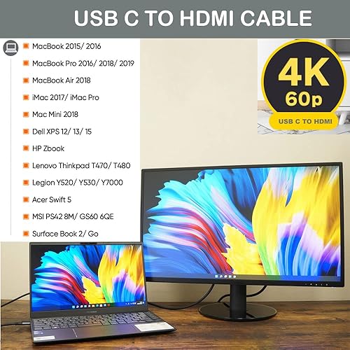Miniatura 6 de Cable USB C a HDMI de 6 pies con IC, 4K a 60HZ tipo C a HDMI para MacBook ProAir, iMac, Galaxy S20 S10 S9 S8, Surface, Dell, HP, MacBook Pro,
