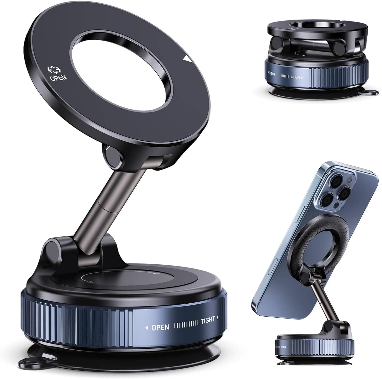 Magnetic Car Phone Holder Vacuum Adsorption Suitable for iPhone and Android Phones 360° Adjustable Suction Cup Bracket for Automobiles[98+LBS Strongest Suction & 2800gf Magnetic]-image-42
