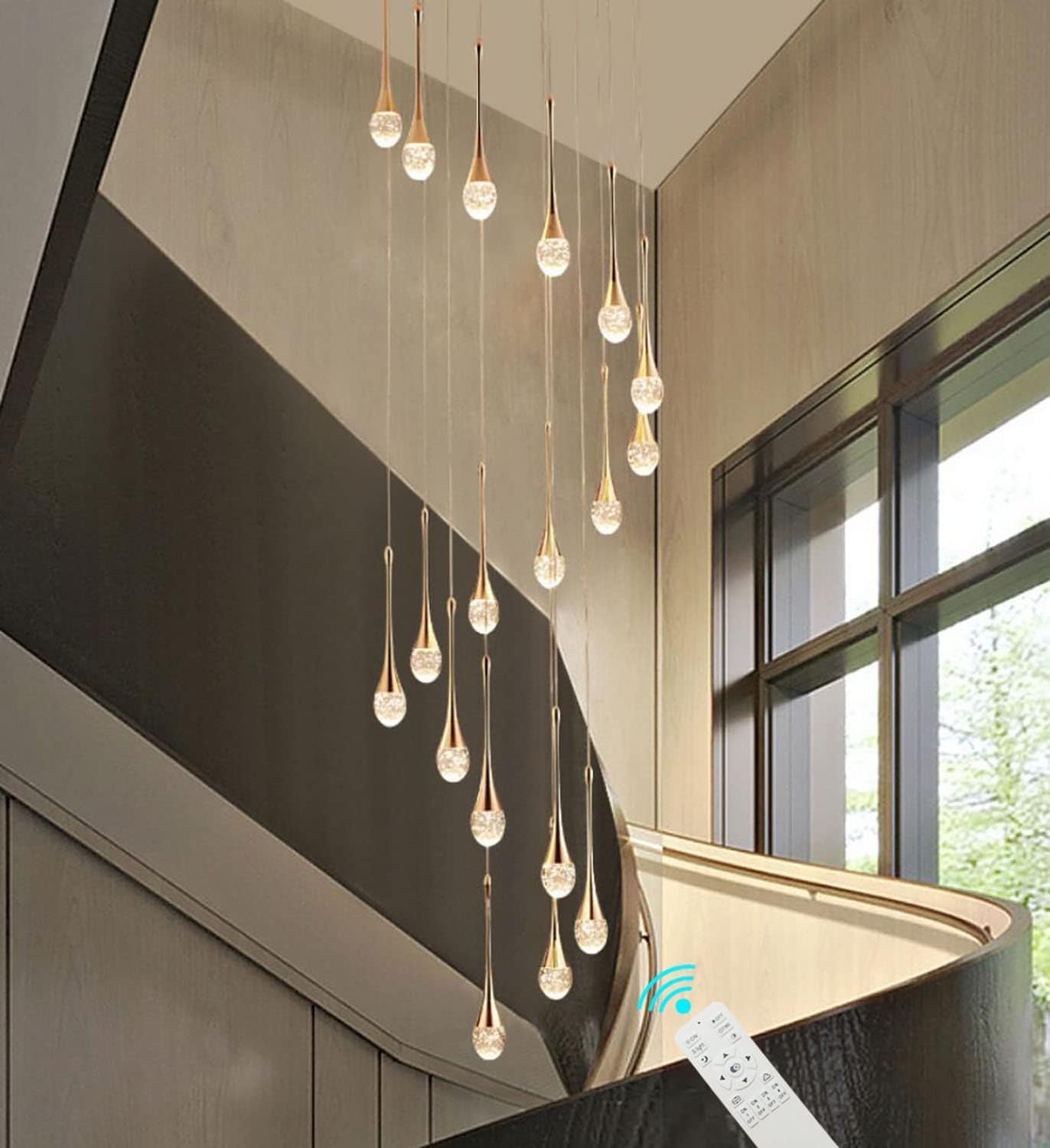 PCXEHUYP 138'' Large Chandeliers for Living Room Modern Crystal Gold Spiral Staircase Pendant Light High Ceiling Lamp Fixture Foyer Entrance Dimmable 2700-6000K