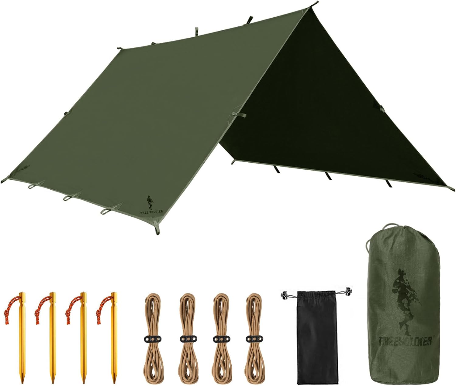 FREE SOLDIER Camping Tarp Waterproof Portable Multifunctional Outdoor Camping Traveling Awning Backpacking Shelter Rain Tarp (Dark Green 10×13ft) FREE SOLDIER Camping Tarp Waterproof Portable Multifunctional Outdoor Camping Traveling Awning Backpacking Shelter Rain Tarp (Dark Green 10×13ft)