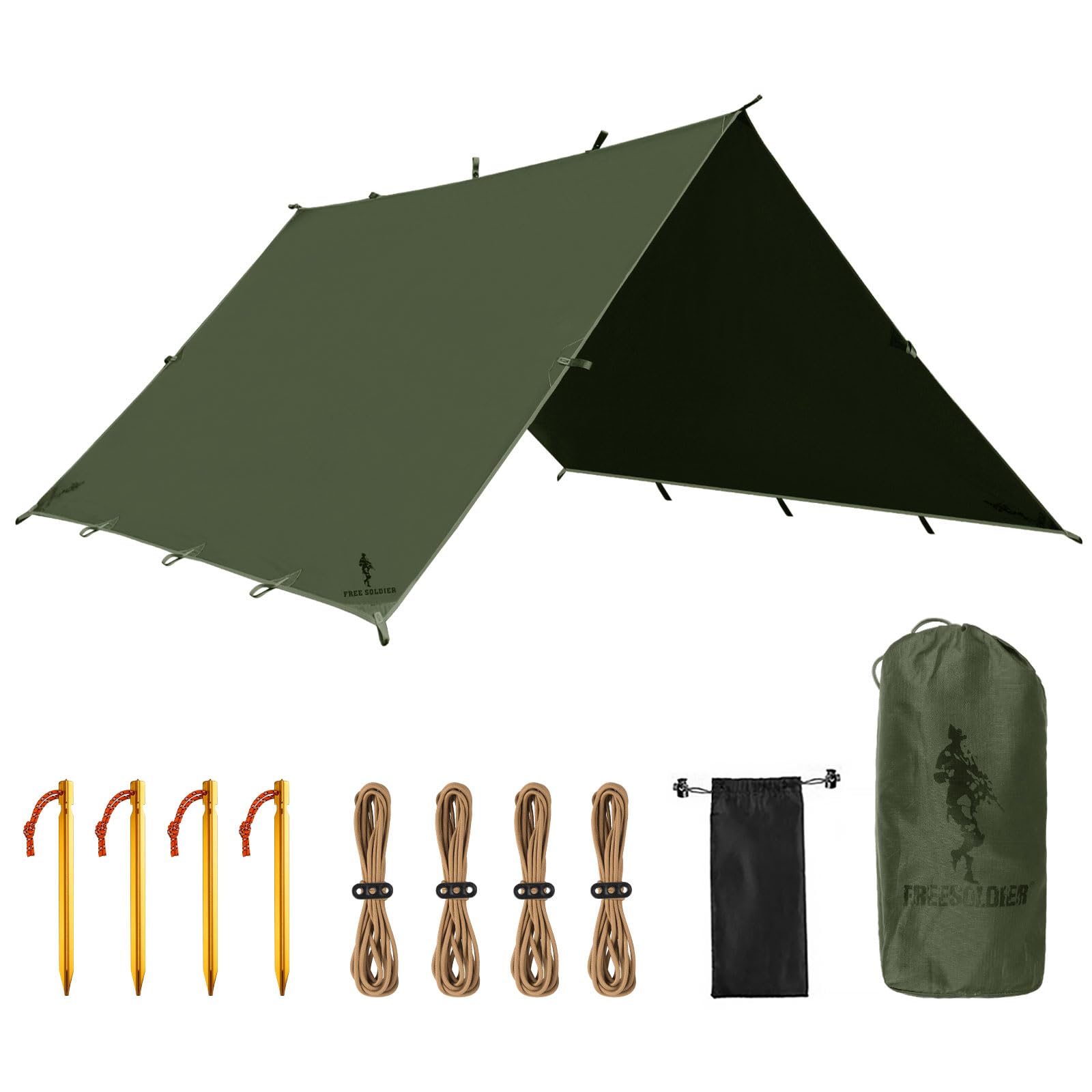 FREE SOLDIERFREE SOLDIER Camping Tarp Waterproof Portable Multifunctional Outdoor Camping Traveling Awning Backpacking Shelter Rain Tarp (Dark Green 10×10.5ft)