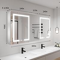 Vista 8 de ExBrite LED Lighted Bathroom Medicine Cabinet with Mirror, 60 x 30 Inch, led Medicine Cabinet with Extra Closed Storage Cabinet,Defog, Stepless