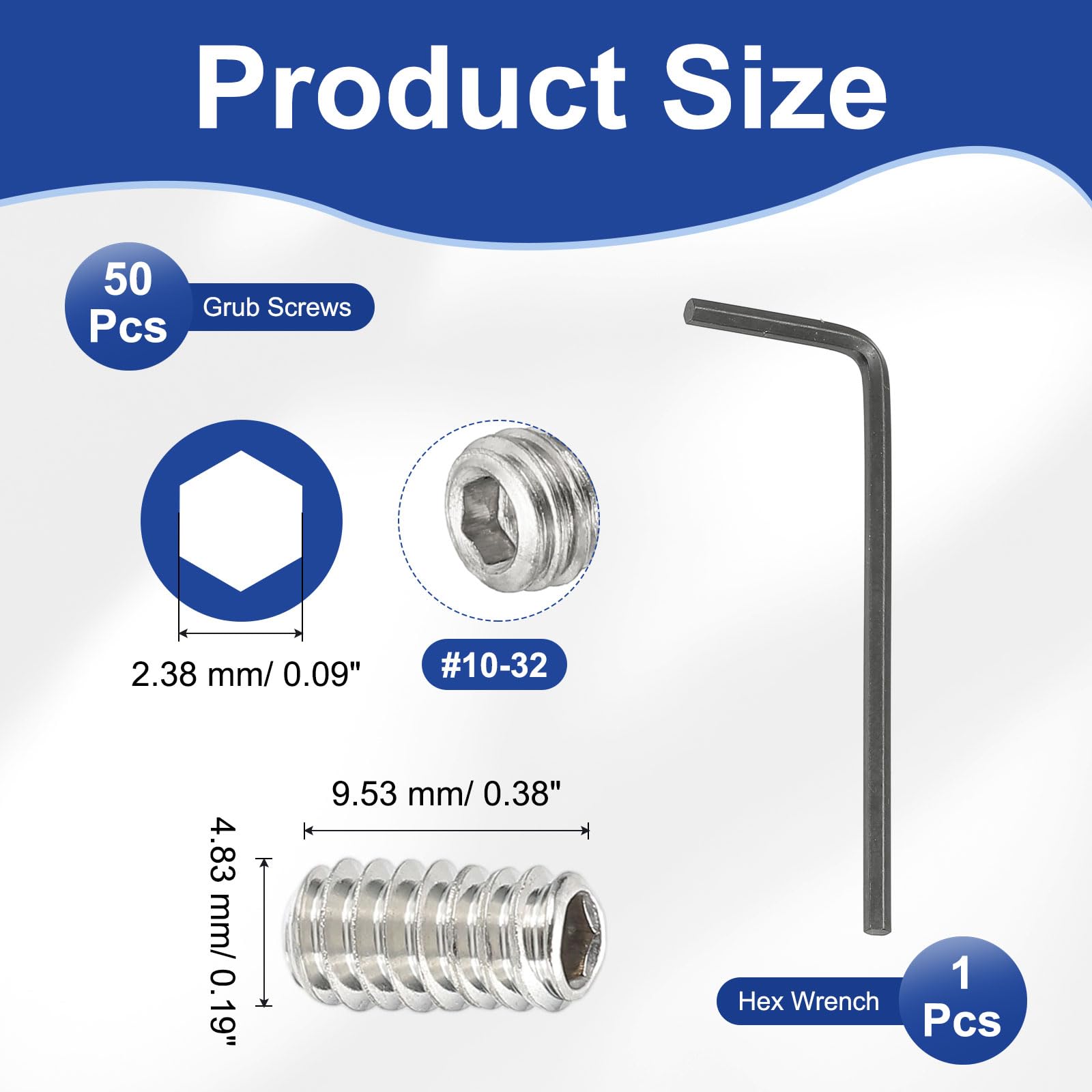 PATIKIL #10-24x3/8" Internal Hex Socket Set Grub Screws - Image 2
