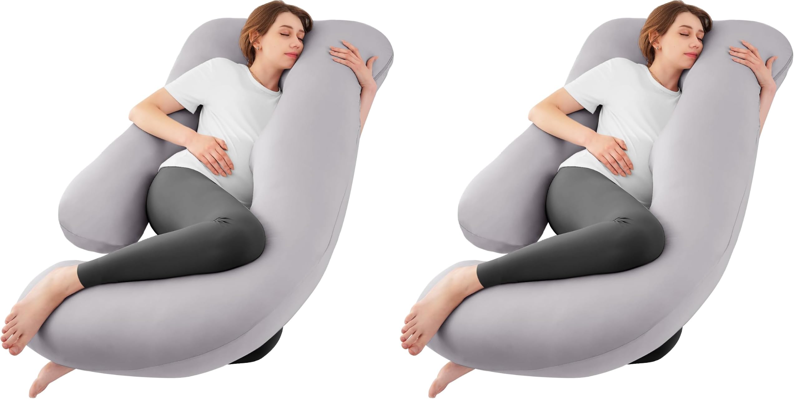 Sasttie Cooling Pregnancy Pillows for Sleeping, U Shaped Full Body Pillow with Removable Cover, Pregnant Women Must Haves, Maternity Essential, Light Grey (Pack of 2)