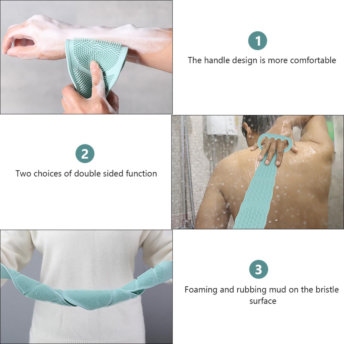 PACKOVE 3pezzi Spazzola Da Bagno in Silicone Spazzola Da Doccia Per Schiena Scrubber Da Bagno Con Manico Per Esfoliazione Corpo