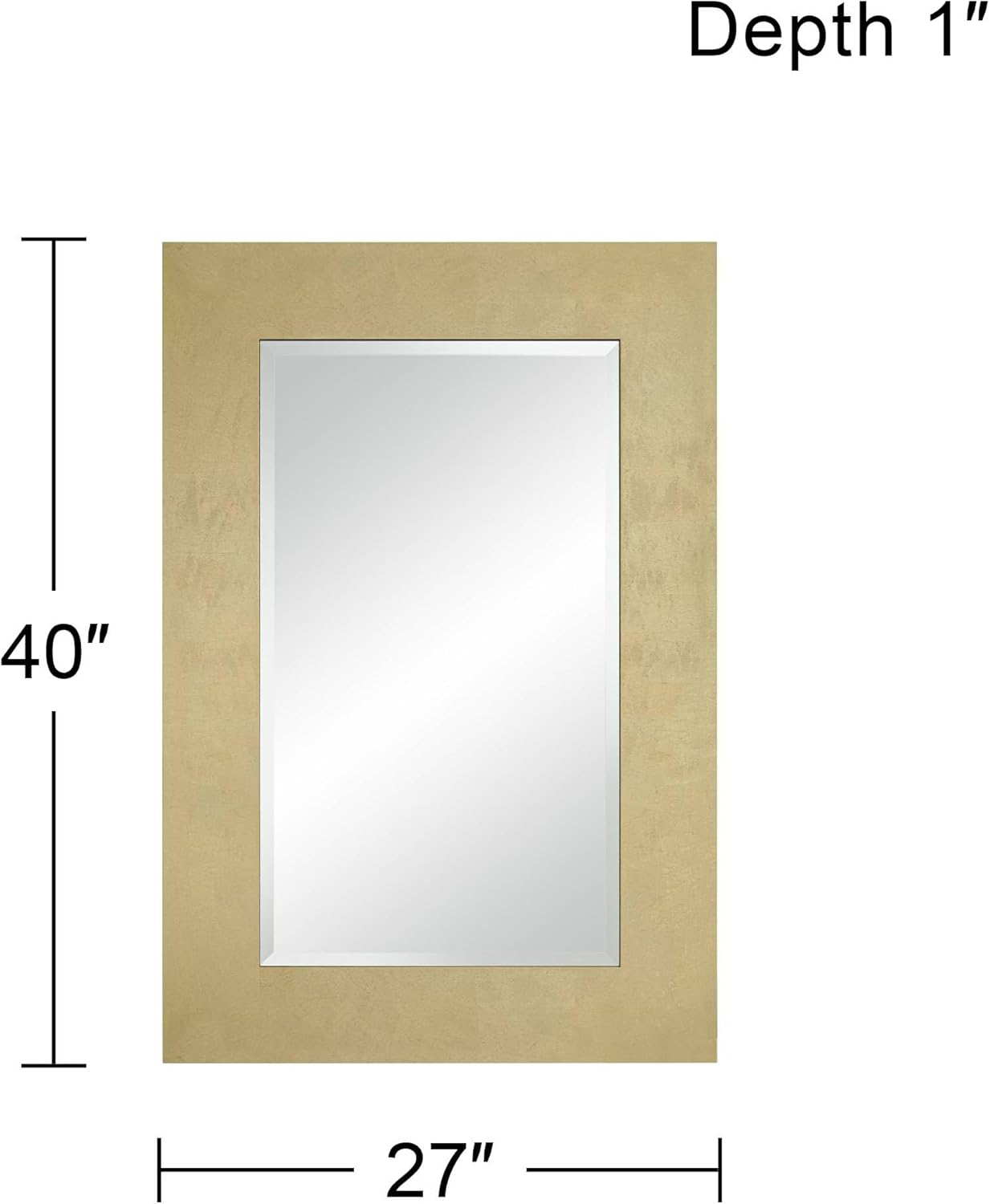 Noble Park Jeneva Rectangular Vanity Decorative Accent Wall Mirror Modern Beveled Glass Shiny Gold Leaf Wood Frame 27" Wide for Bathroom Bedroom Living Room Home House Office Entryway