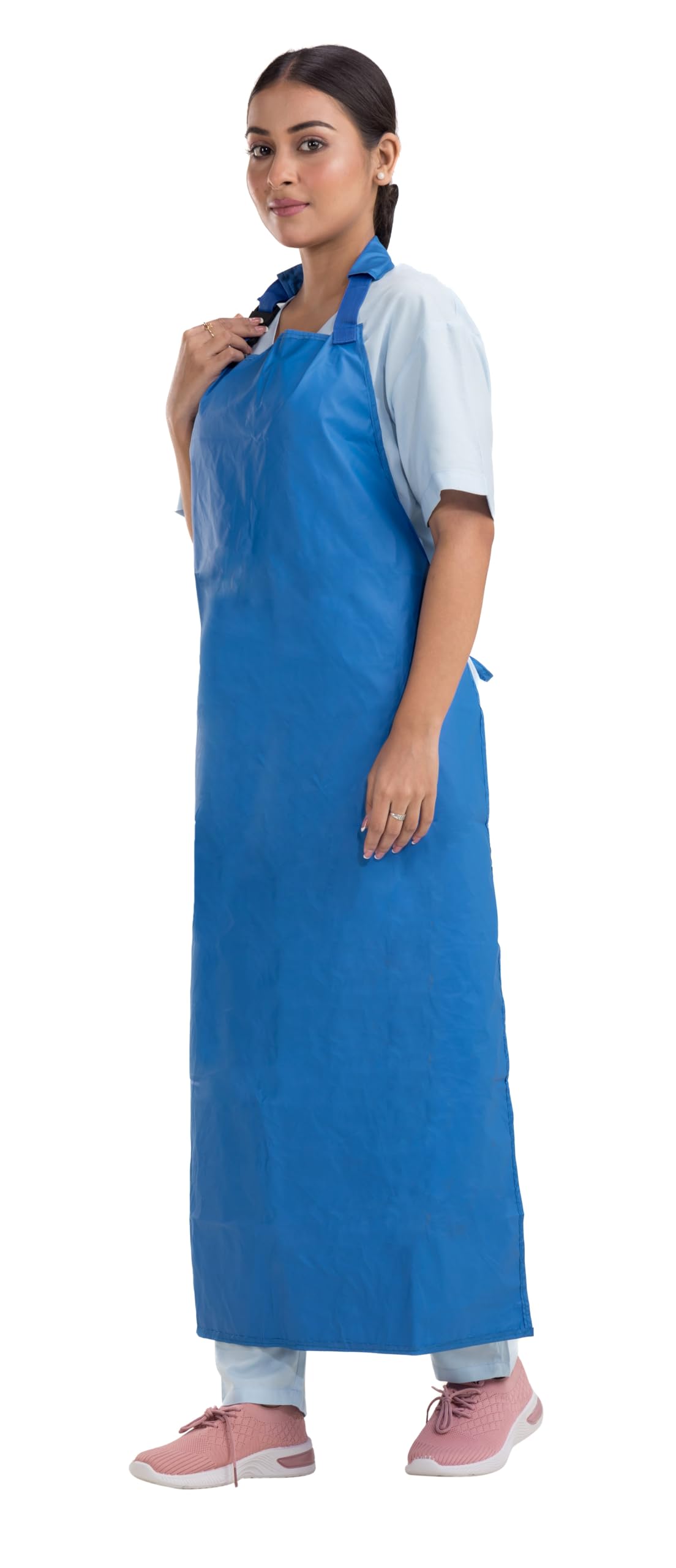 HOSPRIQS Reusable Waterproof Front Apron –, Size 45"x23" | Poly Rubber Coated Fabric | Tie-Type with Adjustable Neck Buckle | Pack of 1,Unisex, Sky Blue - Image 2 thumbnail