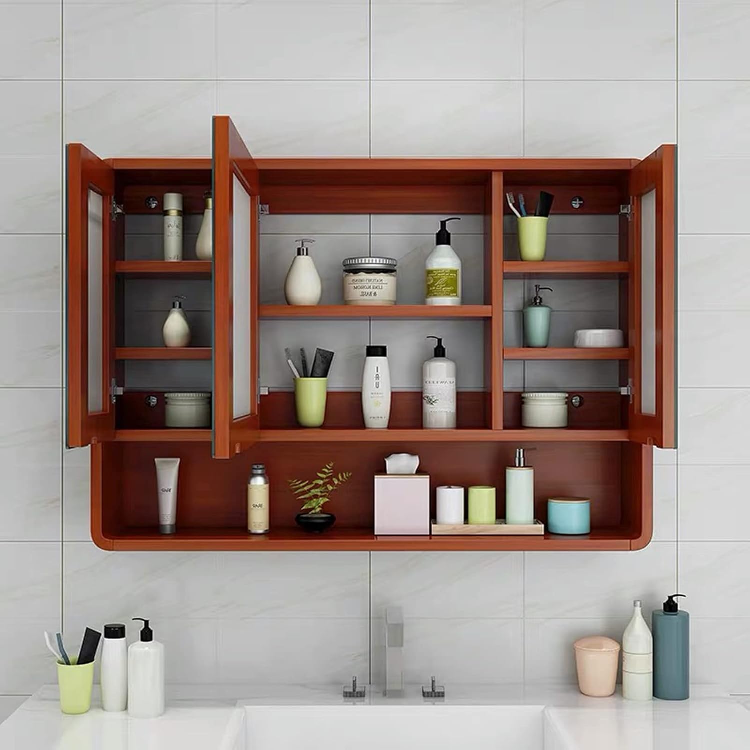 BathroomMirror Cabinet Wall-Mounted Cabinet Waterproof Hanging Cabinet with Shelving Storage Cabinet Suitable for Bathroom Toilet Simple Style (Size : 120cm/47.2inch)