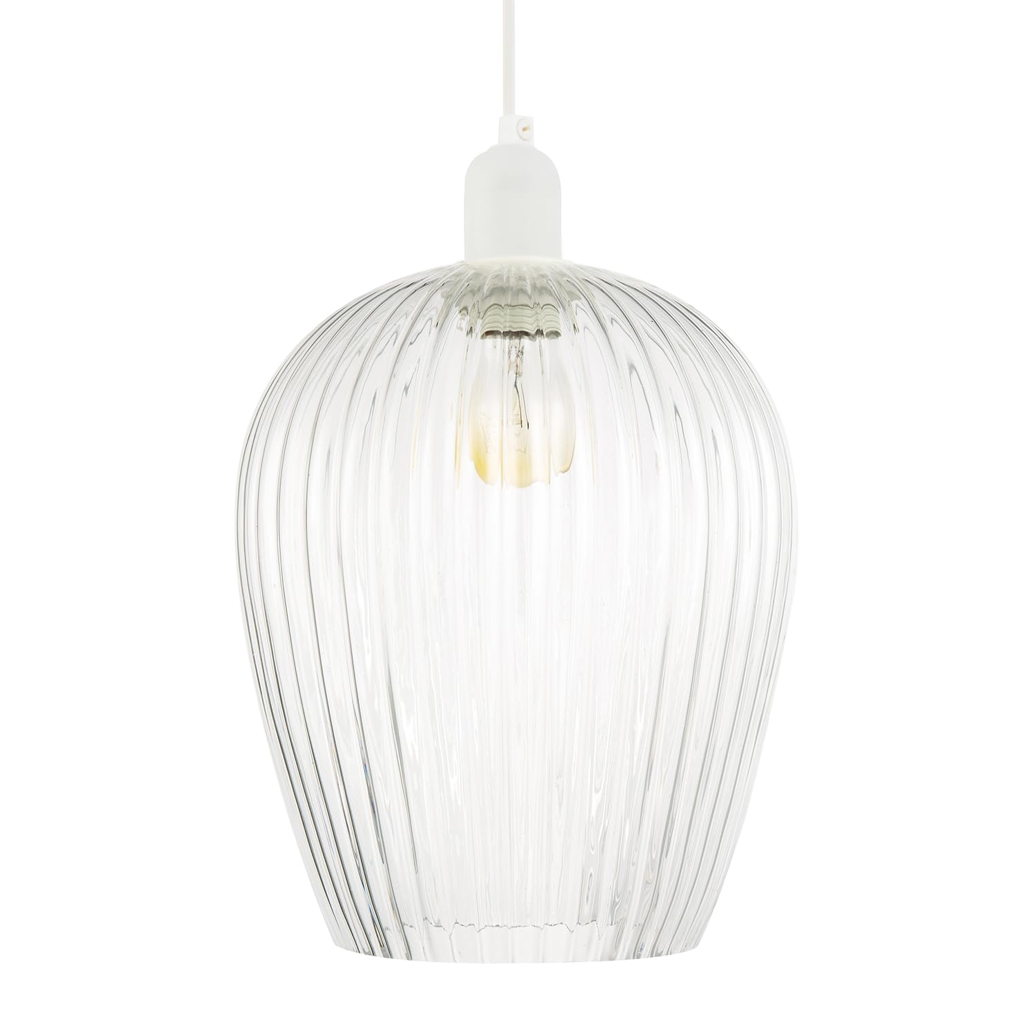 Happy Homewares Transparent Designer Clear Mini Line Ribbed Glass Pendant Ceiling Lamp Shade | 25Cm X 20Cm | For Kitchen Island Living Room Bedroom Dining Room Etc By