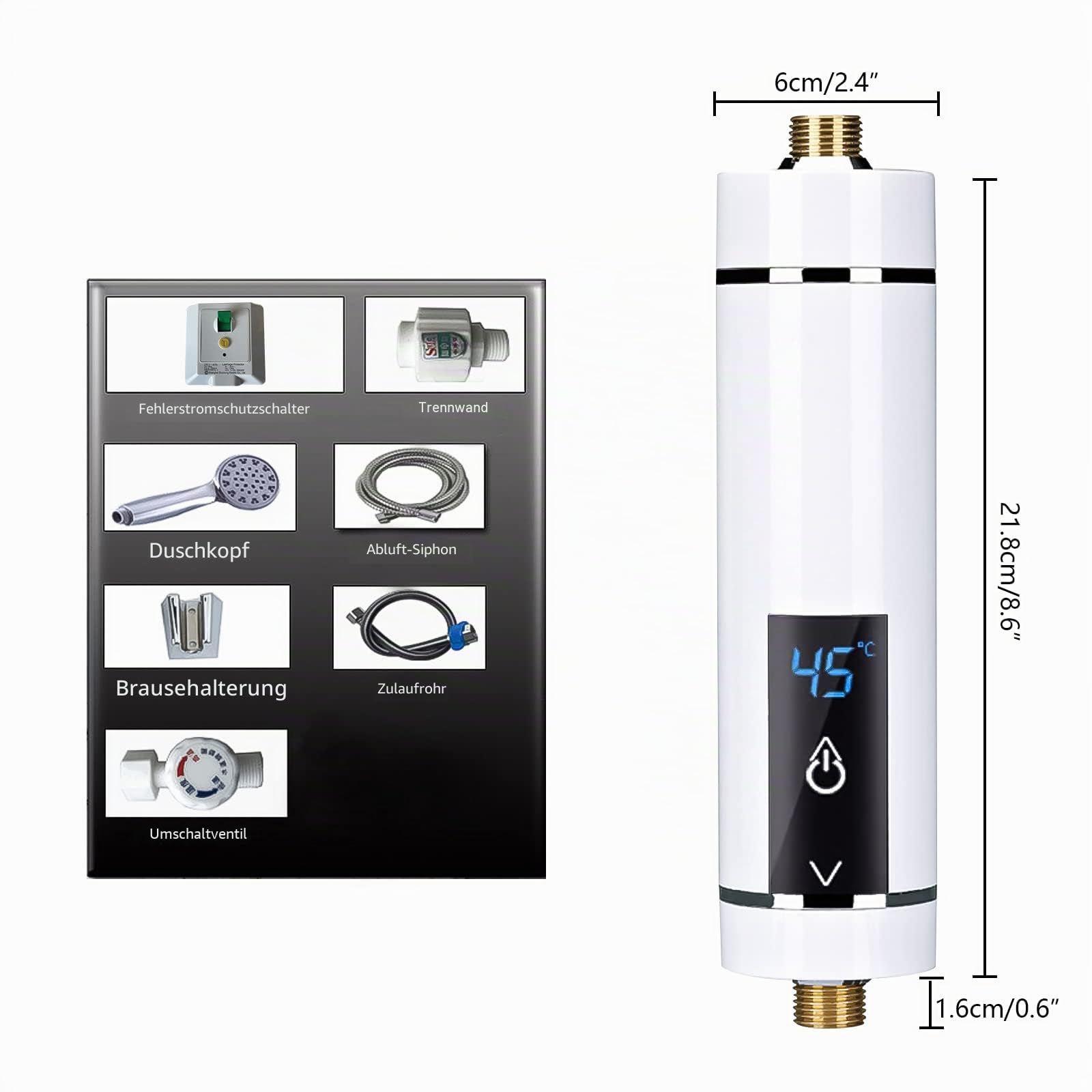 Mini Durchlauferhitzer Elektrische Durchlauferhitzer mit Bad Dusche Kit, Mini Instant Warmwasserbereiter Durchlauferhitzer Tankless für Badezimmer Küche, ohne Stecker (Weiß-5500W mit Duschset)