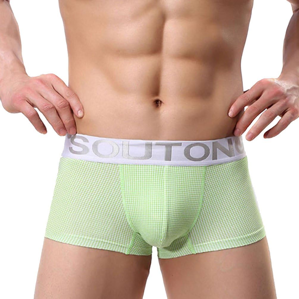 Wentan339 Men's Plaid Underwear Boxers Briefs Bulge Pouch Low Rise Underpants