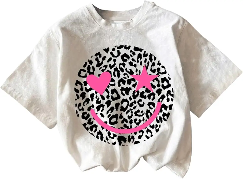 WDIRARA Girl's Leopard Graphic T Shirt Crew Neck Short Sleeve Tee Shirts Cute Tops
