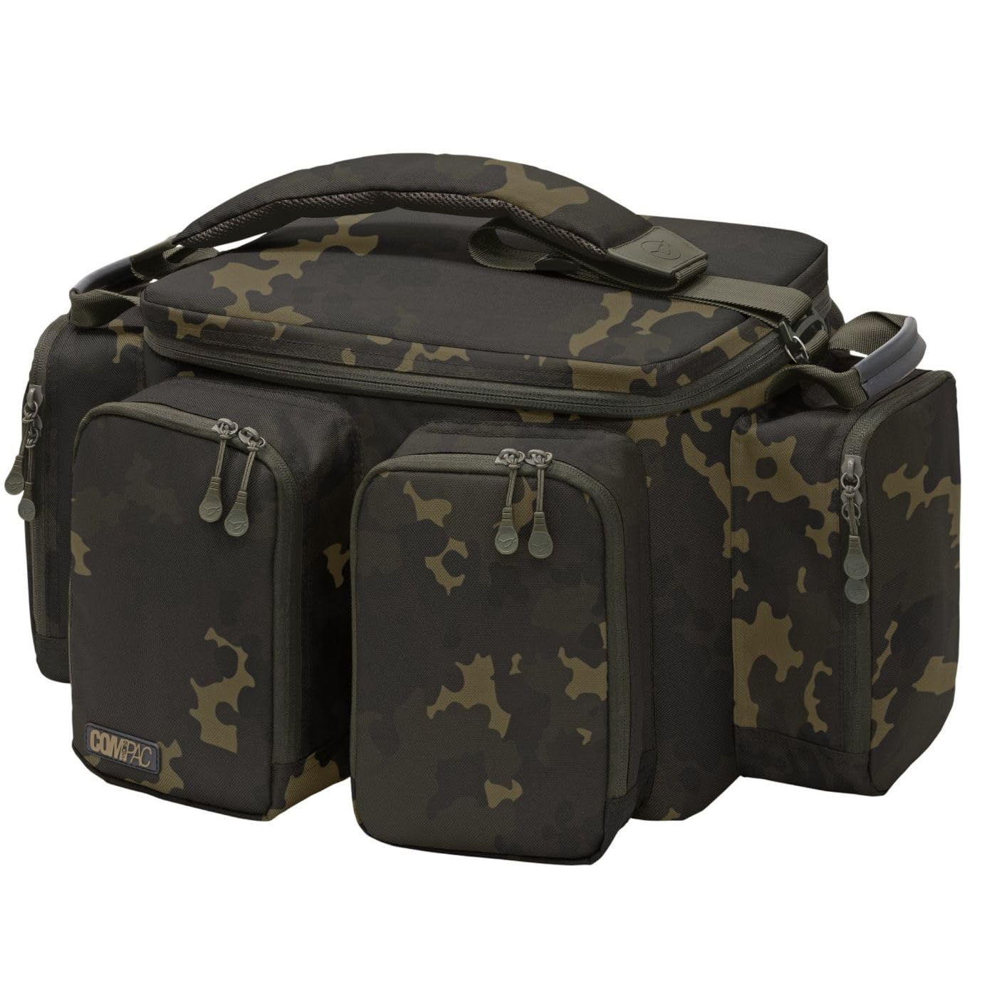 Korda Compac Fishing Carryall Medium Dark Kamo | Durable Water-Resistant Carp Fishing Bag with Reinforced Waterproof Base and Bivvy Table Lid | 28L Capacity, Multiple External Pockets