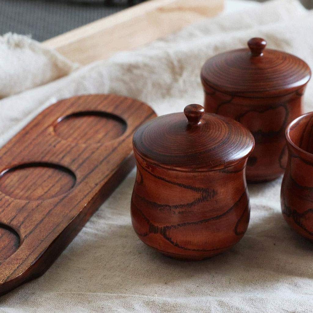 CMBSSTFC Barattoli per condimenti, Contenitore per Sale per Cucina, Scatola per condimenti - Set di barattoli per condimenti integrati con Coperchio a Cucchiaio Combinazione Cucina Casa Legno Grande