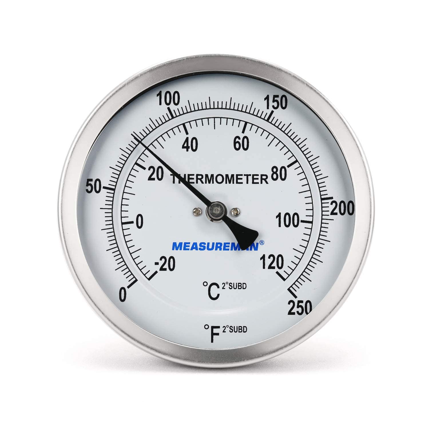 Measureman Fully Stainless Steel Bimetal Dial Thermometer, 3" Dial, 4" Stem, 50-500 deg F/10-260 deg C, -1% Accuracy, Adjustable, 1/2" NPT Back Mount — Amazon image 14
