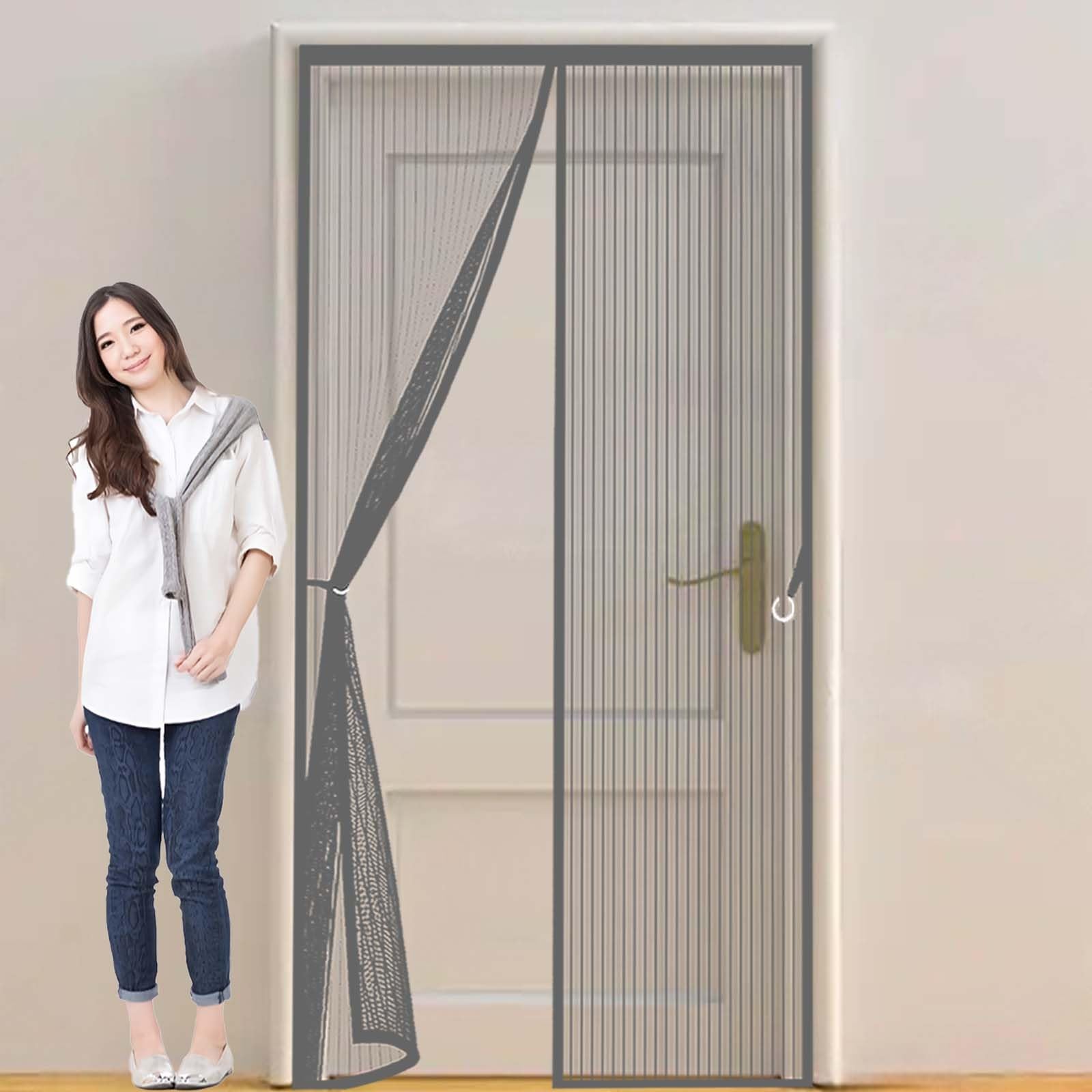 Heavy Duty Bug Mesh Curtain 154 x 249 cm Durable, Keeps Bugs Out, Kid and Pet Friendly Magnet Fly Screen Door Insect Protection Hundreds of Sizes, Lets Fresh Air in, Grey
