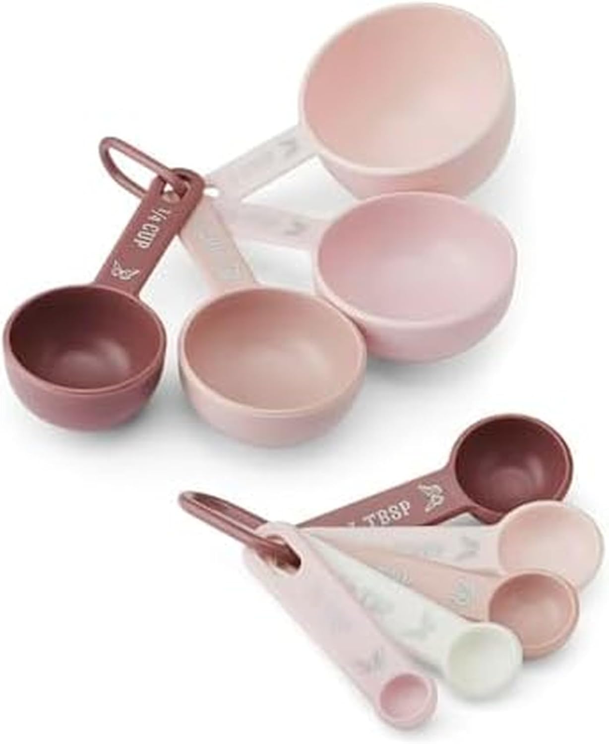 Dolly Parton Measuring Cups and Spoons Set, Pink with Butterfly Accents, Easy-Read Markings, Nesting Design with Ring, 1/4 tsp to 1 Cup, Baking and Cooking Essential, 9 Piece