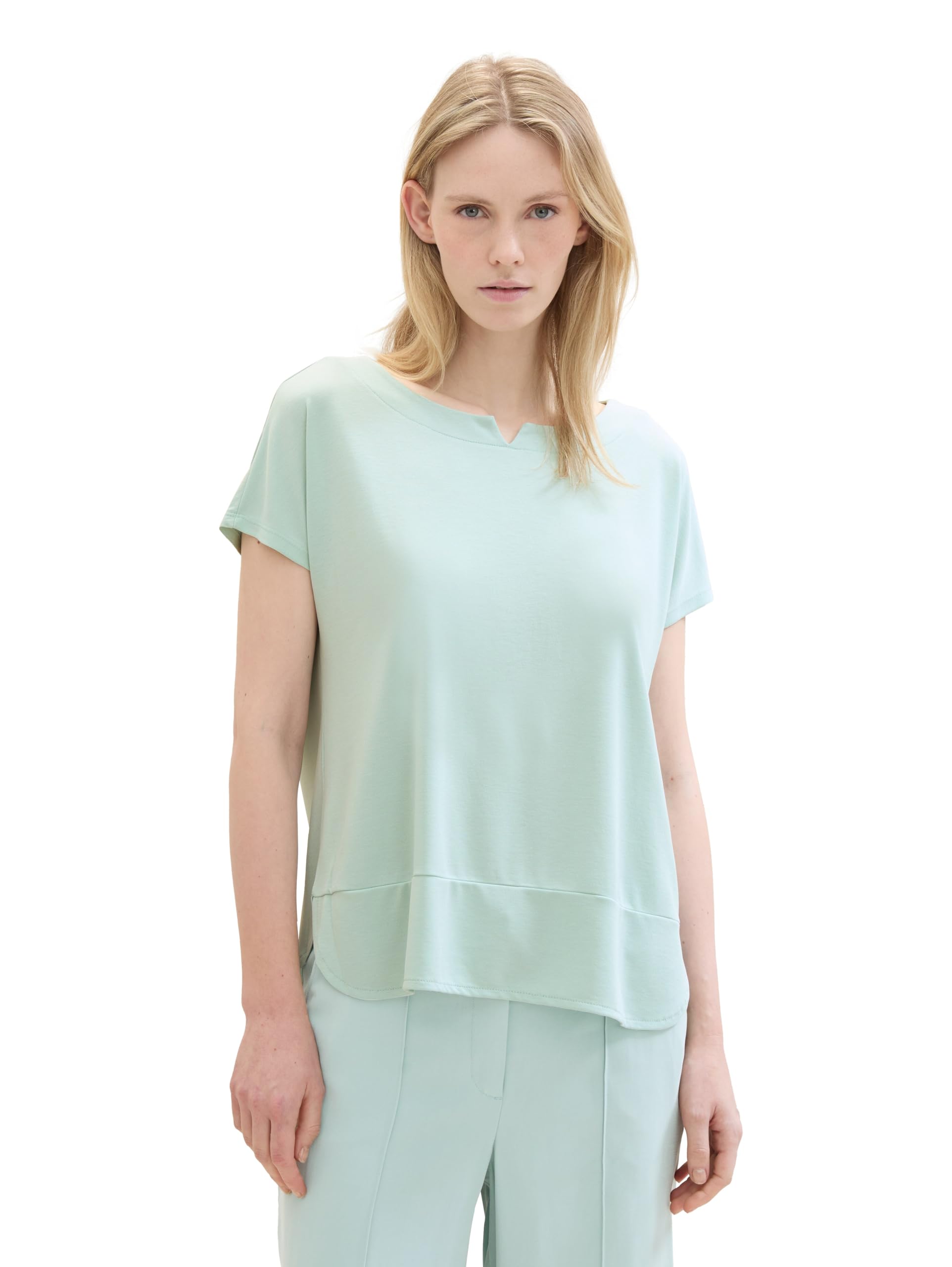 Tom Tailor Damen Basic T-Shirt mit weitem Rundhalsausschnitt
