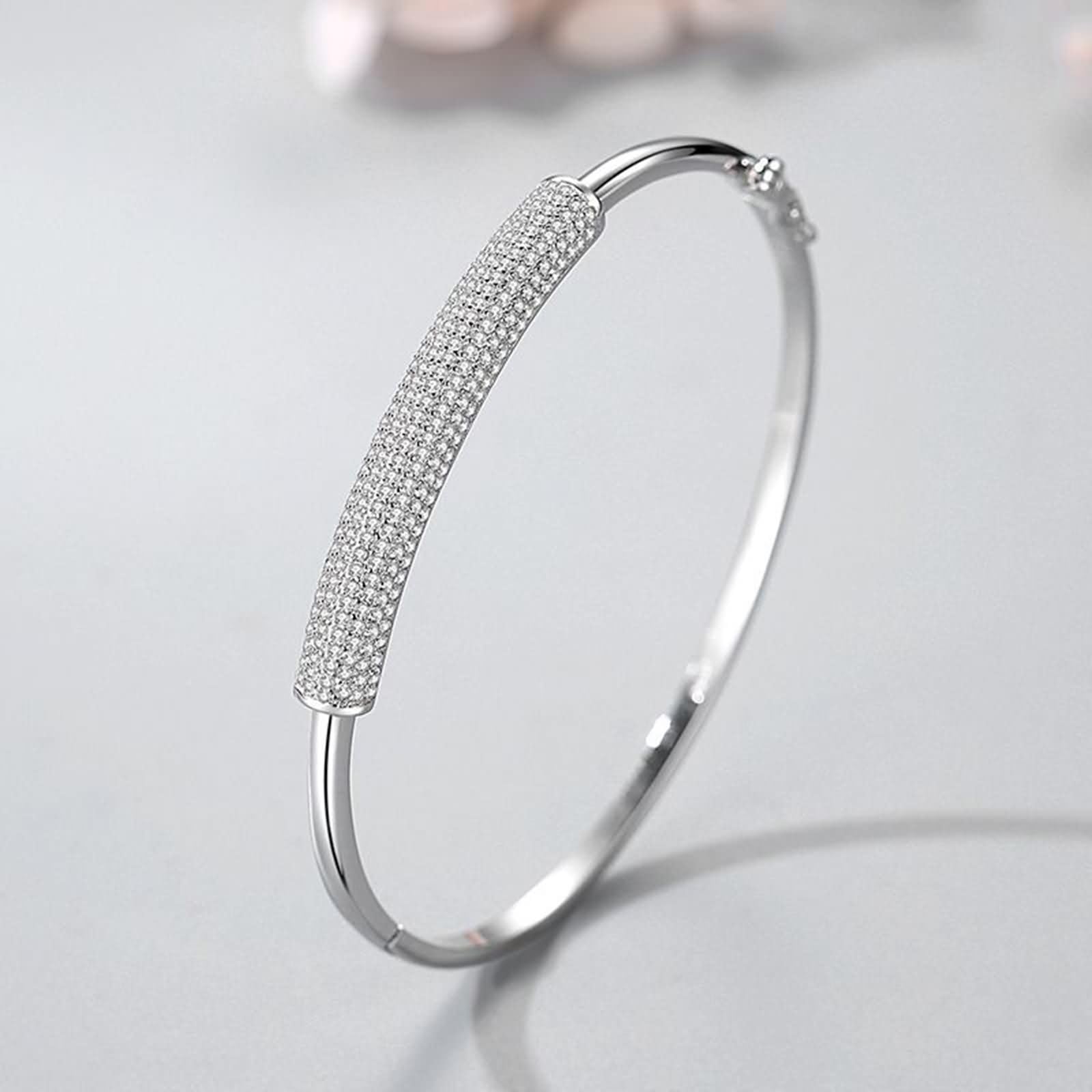 Pulseras Oro Blanco Mujer 9 Kilates / 14 Kilates / 18 Kilates, Redondo con Moissanita, Cadena 16 CM, Pulseras Plata Mujer de
