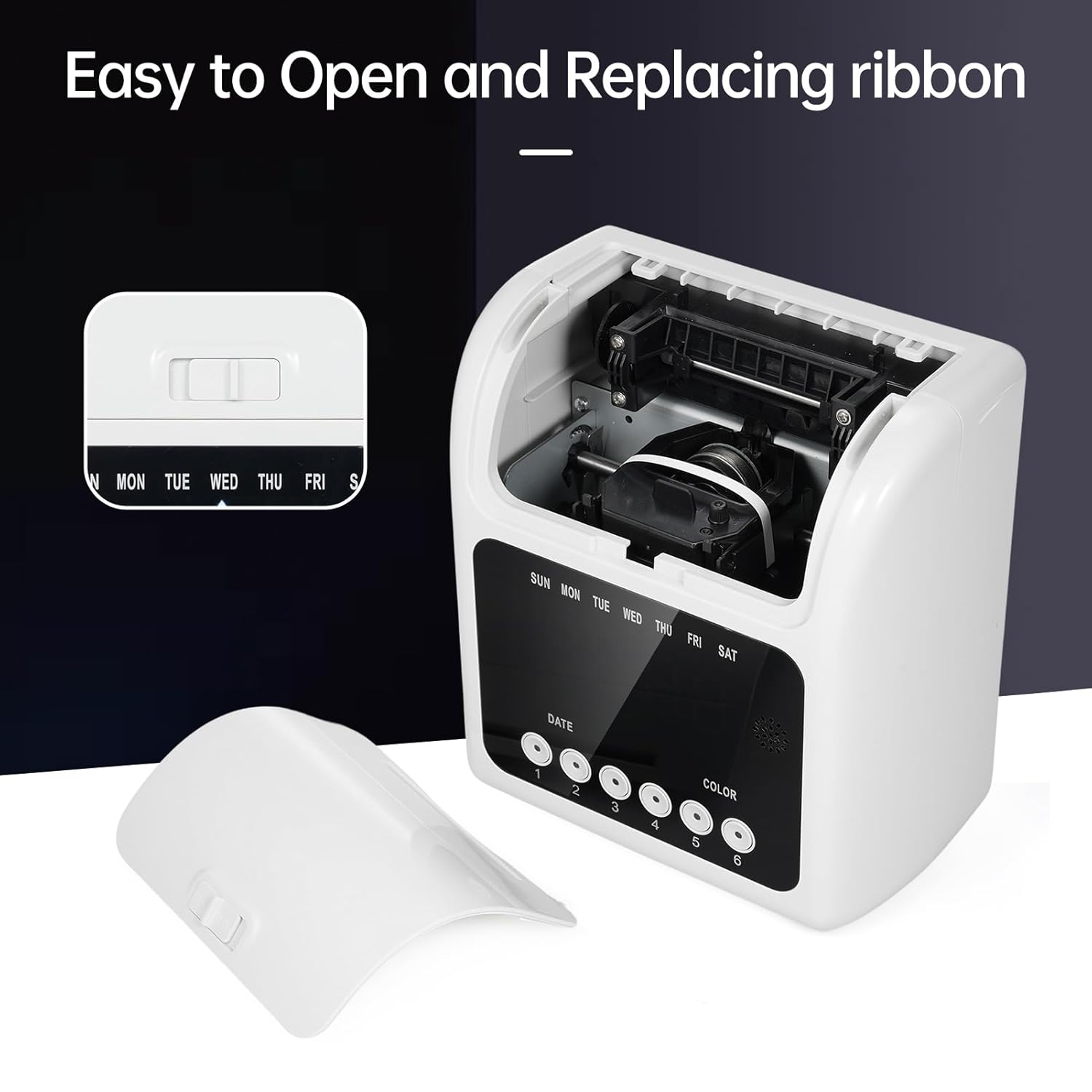 Opening the time clock for ribbon replacement