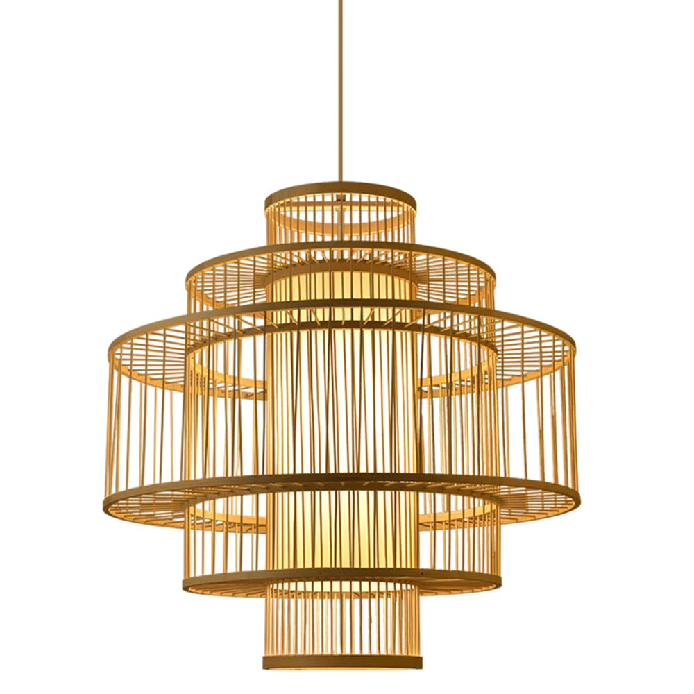 CJSLXGBL Bamboo Farmhouse Chandelier Light Fixtures, Boho Large Pendant Light,Hand Woven Chandeliers,Rustic Chandeliers Hanging Light Fixtures,for Kitchen Island,Dining
