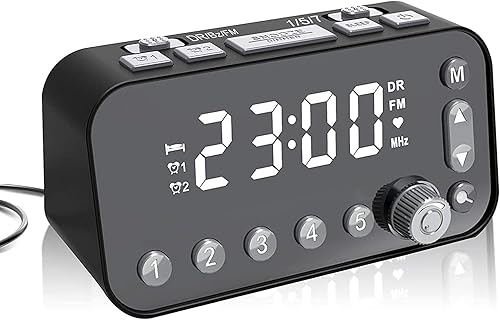 Dyna-Living Digital DABFM Radio despertador con dos puertos de carga USB, temporizador de sueño, función de repetición de alarma dual, conexión de